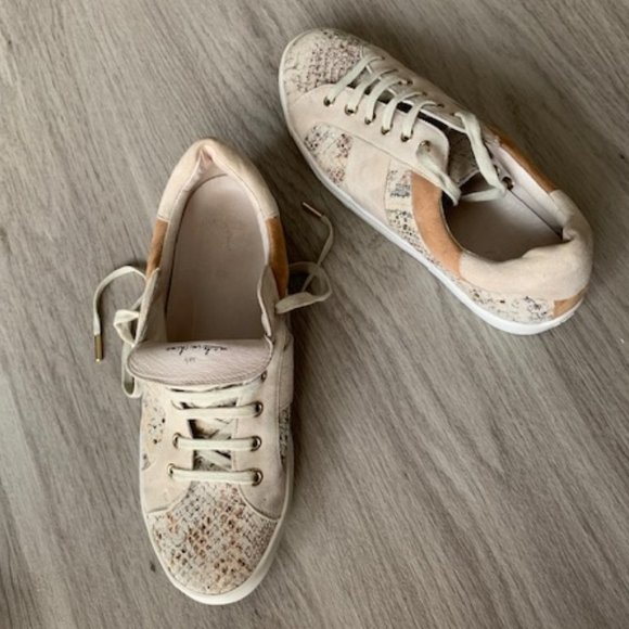 Joie Leather Suede Snakeskin Effect Low-Top Sneakers Sz 8,5 - Picture 4 of 13